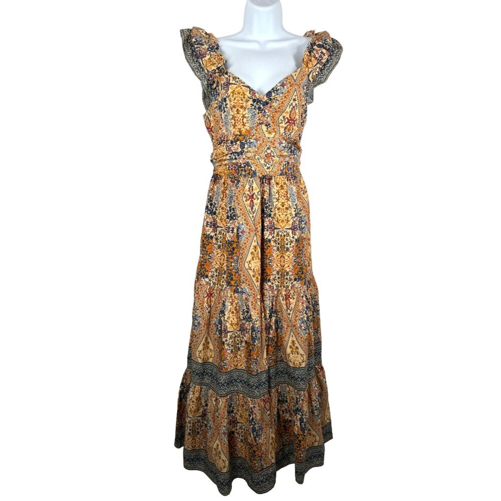 Caroline‎ Constas Floral print ruffle tiered maxi dress cottage milk maid sz M - Picture 2 of 11